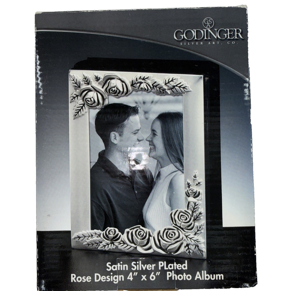 Godinger Silver Art Satin Silver Plated Rose Design 4x6 Photo‎ Album Frame NEW